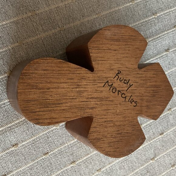 Vintage Wooden Cross shaped Puzzle Trinket Box Lidded Handmade Carved Wood - Picture 7 of 11